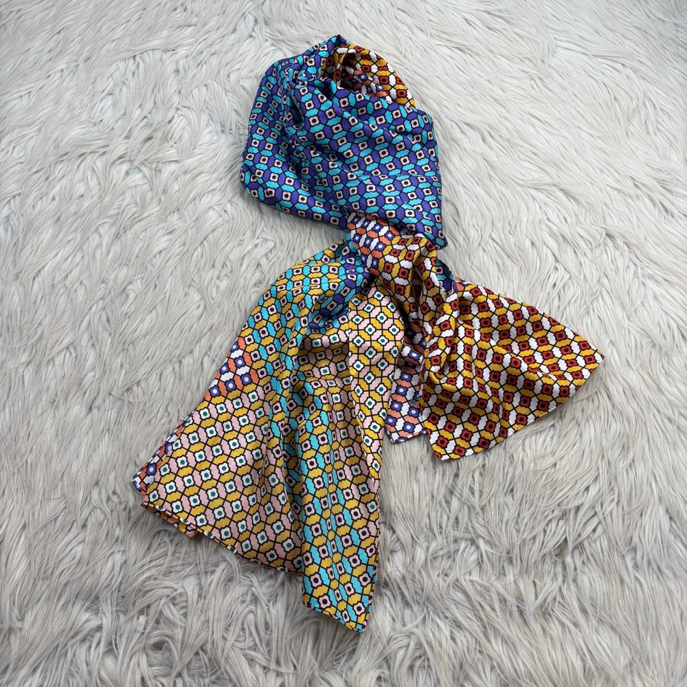 Echo Multi Color Geometric Silk Scarf Artsy Boho Old Money